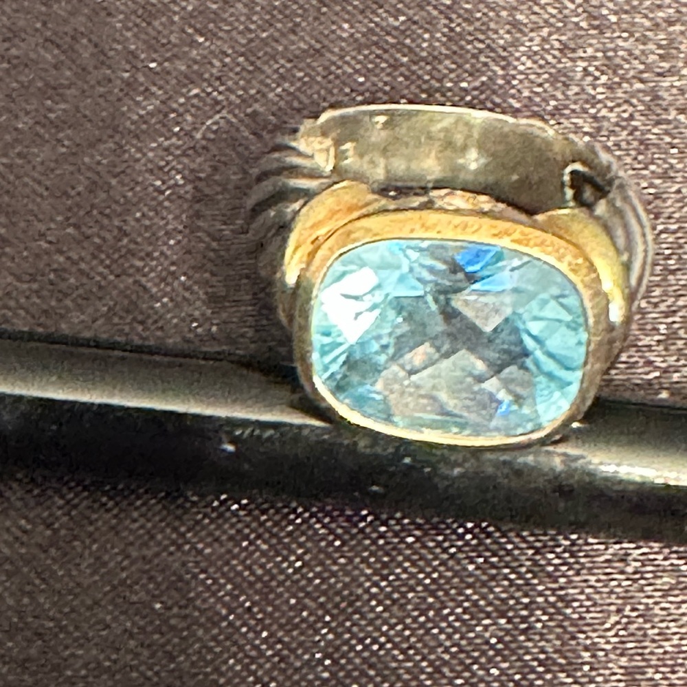David Yurman Noblesse Blue Topaz and Gold Ring Size 7